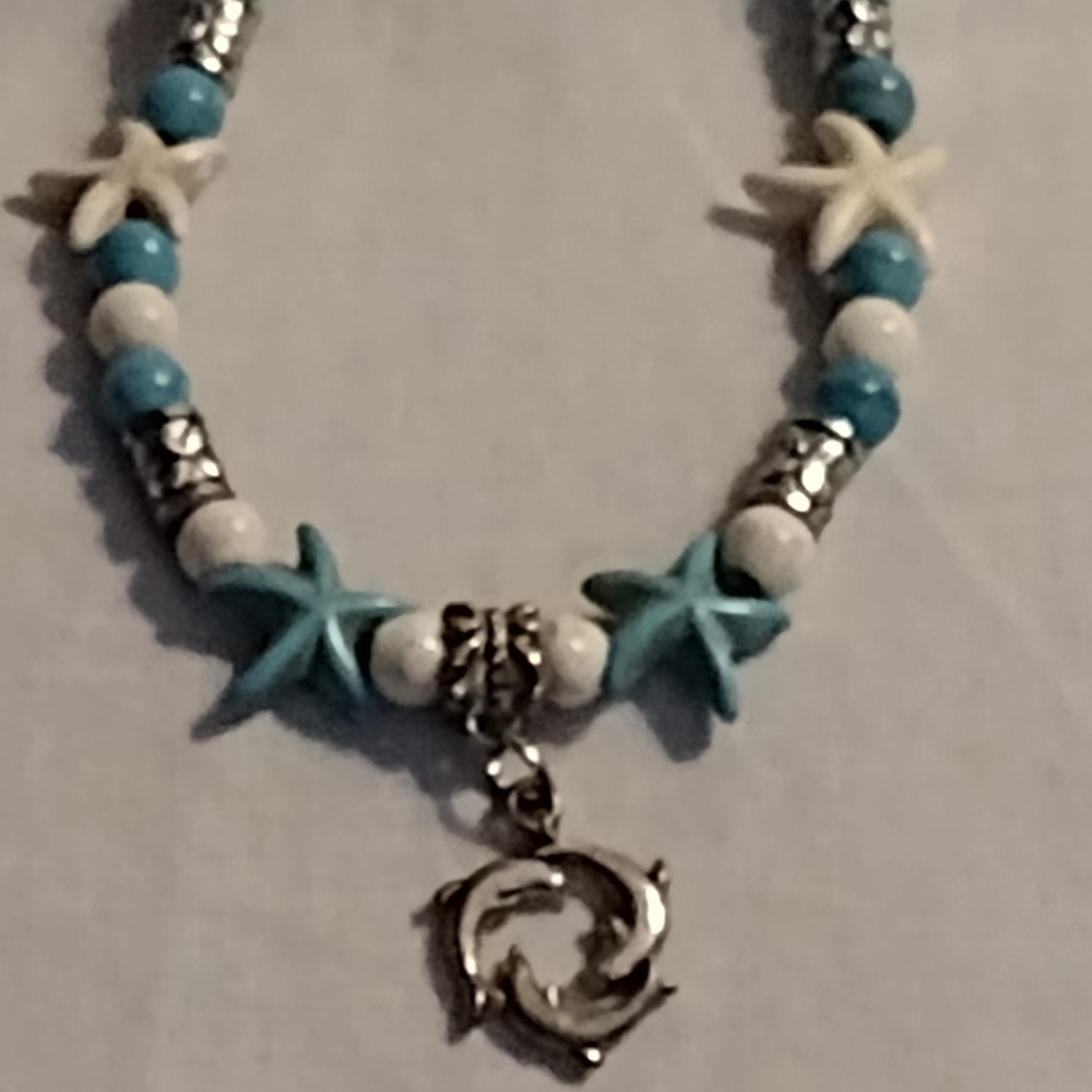 Starfish Charm Beaded Necklace - Blue and Silver - Picture 6 of 10